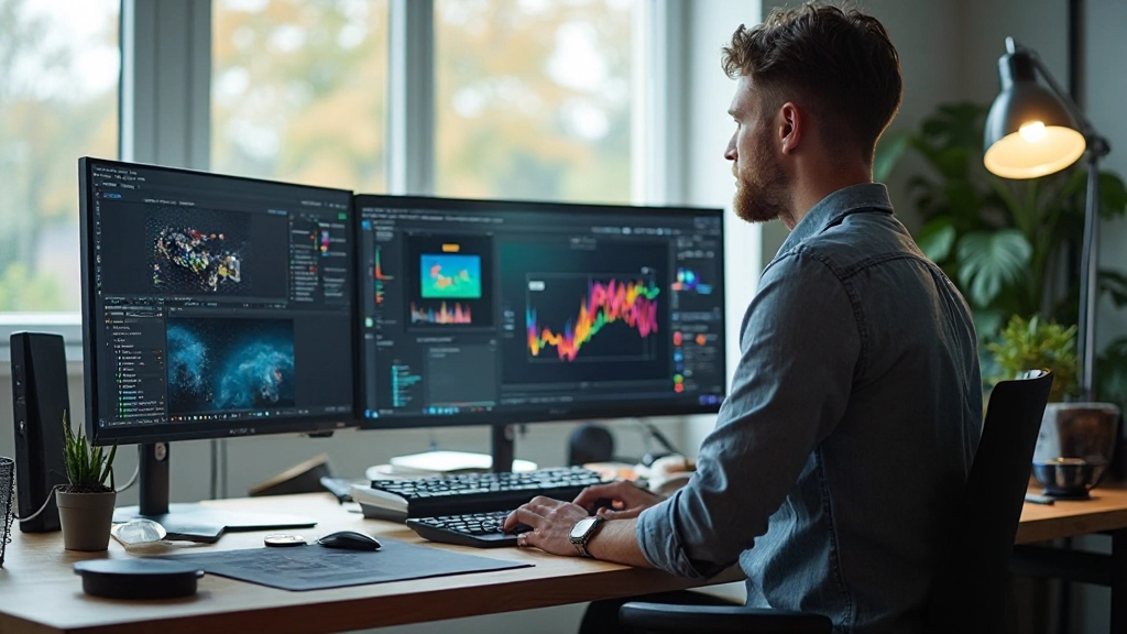 Modern webdesign werkstation met meerdere monitors en design software open